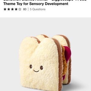 Gigglescapes 12’’ Plush Peanut Butter and Jelly Sandwich Toy sensory